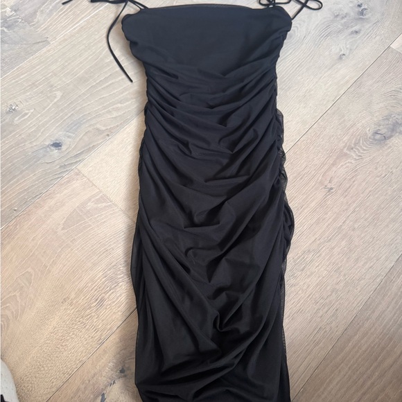 Aritzia Black Ruched Tie-Shoulder Mini Dress - Picture 2 of 2